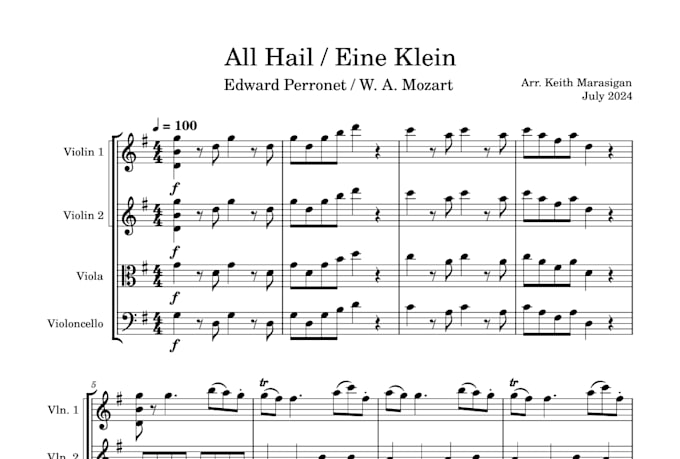 convert piano sheet to string quartet sheet
